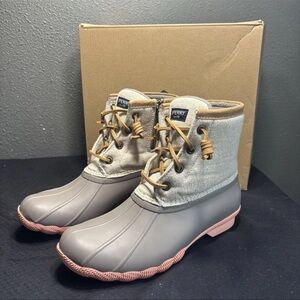 Sperry Saltwater Emboss Premium  Wool Boots Gray/ Pink Size 5.5m
